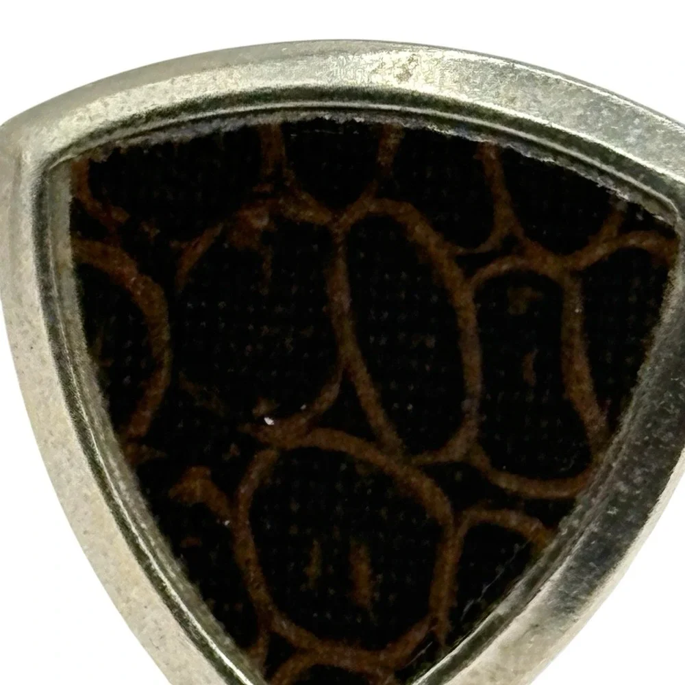 Vintage Cuff Links Brown Leather Formal‎ Shirt Accessory Men's Silver Tone MCM